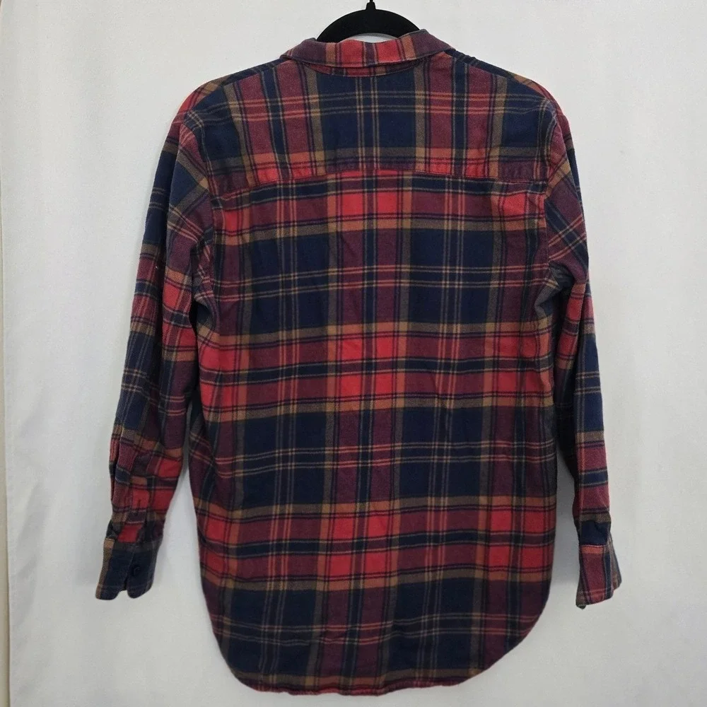 Madewell Oversized Ex-Boyfriend Flannel Shirt Plaid Red Navy Button Down Women S - Picture 4 of 10